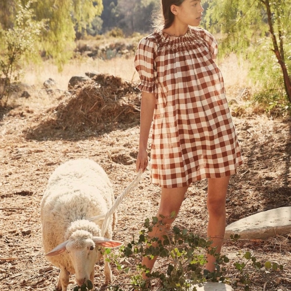 Doen Surreau Mini Dress in St Ouen Nutmeg Plaid HTH Small
